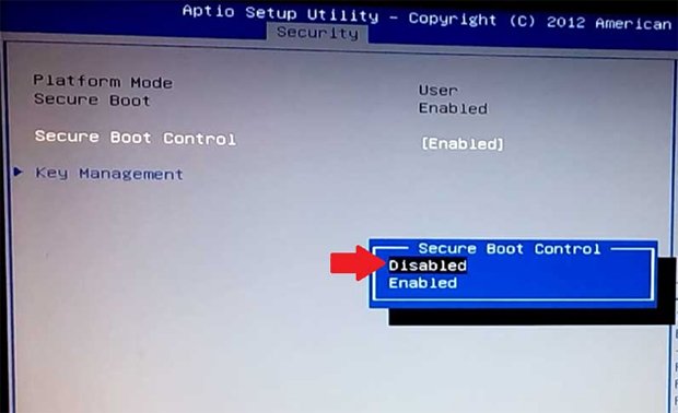 BIOS Secure Boot Control Disabled jpg