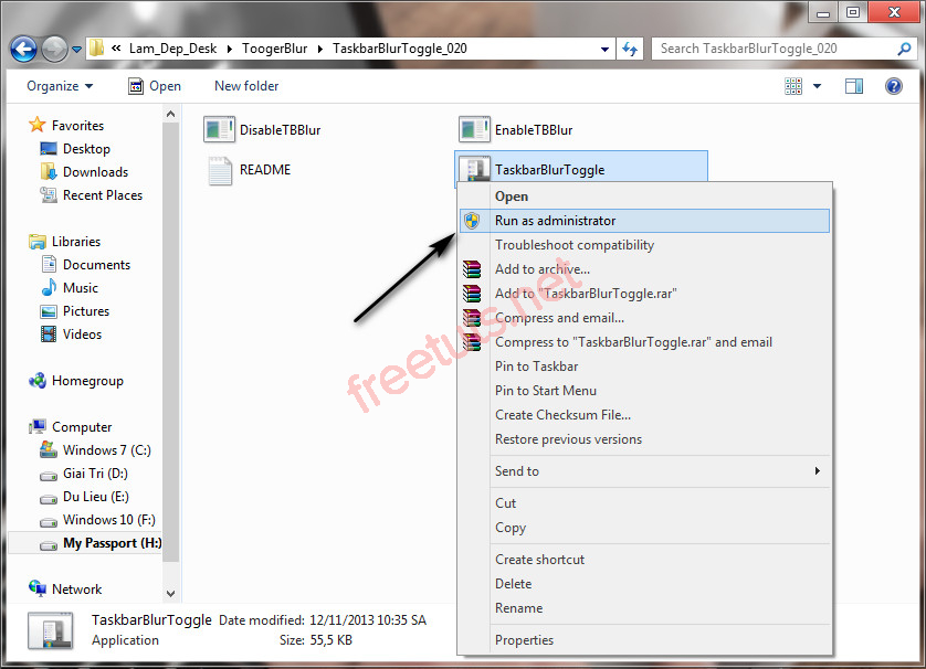 trong suot taskbar windows 7 de dang voi toggle blur 2 jpg