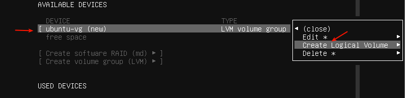 select lvm volume to create swap partition png