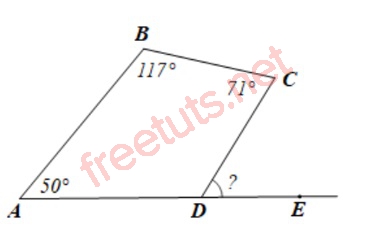 Cho tứ giác ABCD có góc A= 50 độ, góc B= 117 độ, góc C = 71 độ. Số đo góc  ngoài tại đỉnh D bằng: