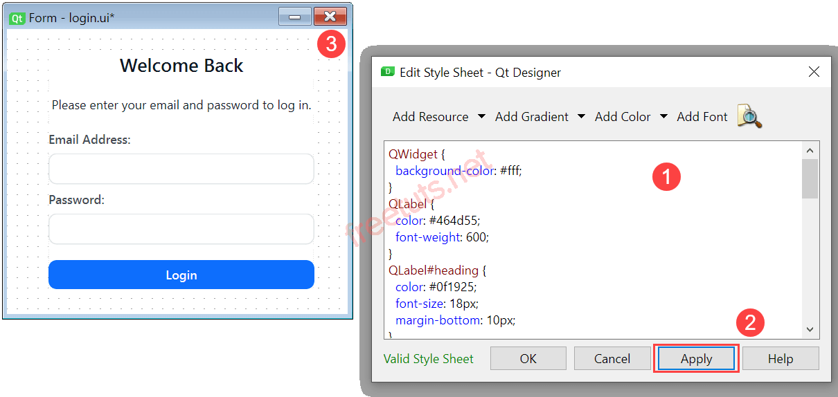 Qt Style Sheet Qt Designer Step 2 png